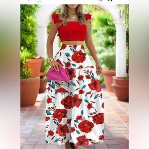 Ruched Ruffle Floral Print 2-set